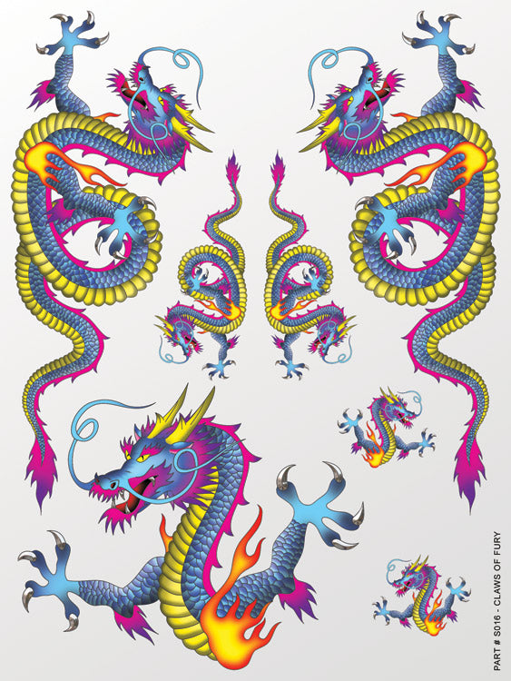 Colorful dragon illustrations on a white background