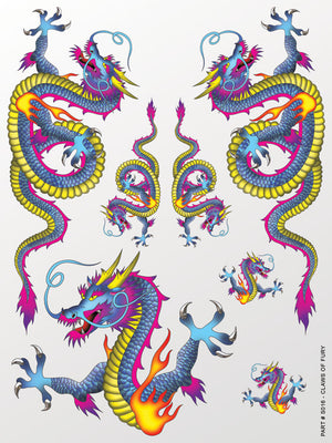 Colorful dragon illustrations on a white background