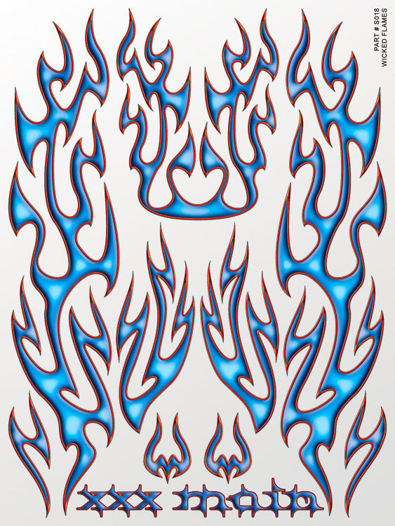 Blue and white flame design with 'xxx main' text on a white background