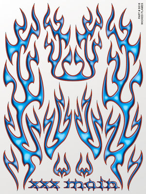 Blue and white flame design with 'xxx main' text on a white background