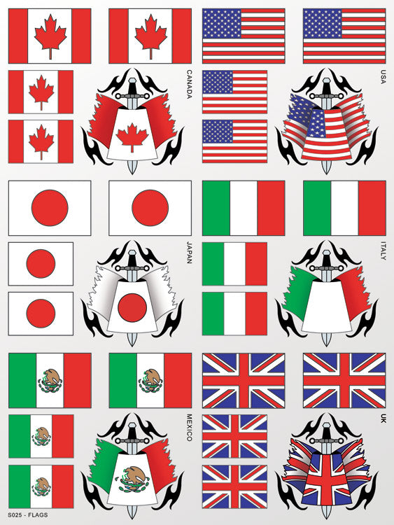 Collection of various country flags with decorative elements on a white background