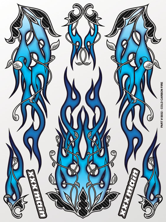 Set of blue and black tribal tattoo designs on a white background