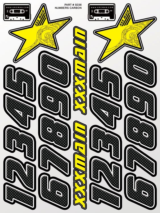 XXX Main decal set with stars and numbers on a white background