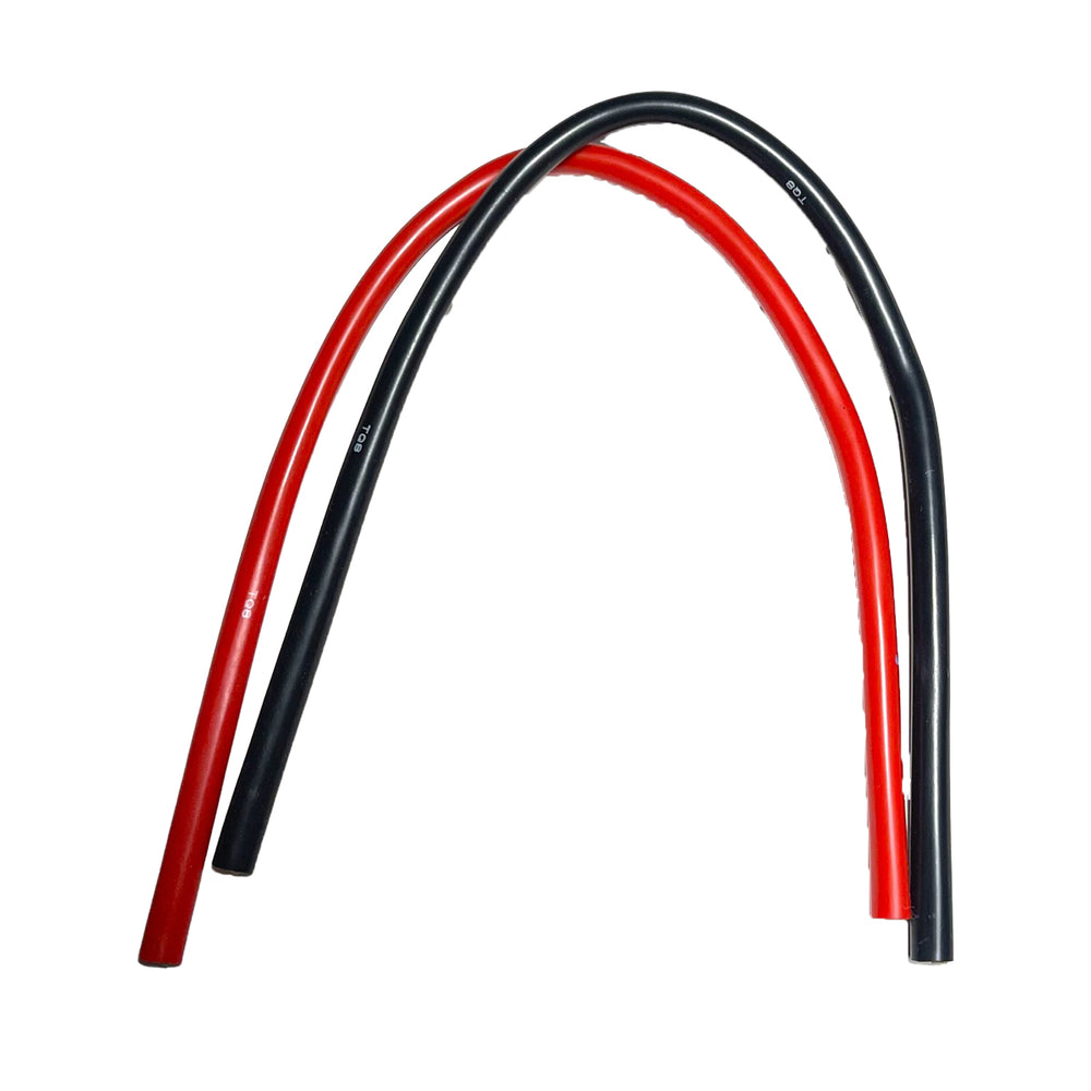 Two curved pieces of red and black tubing on a white background