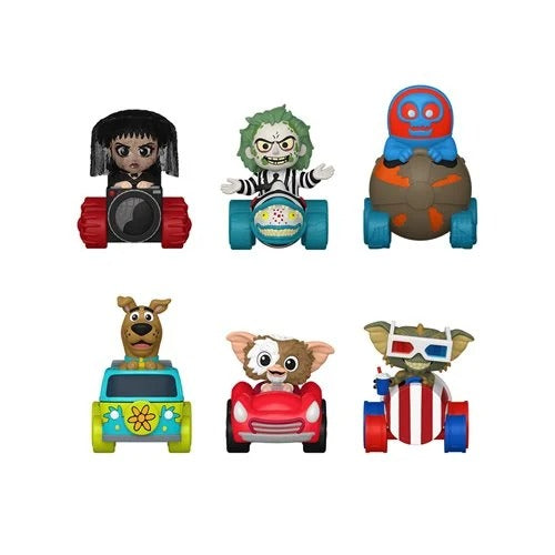 Echo six Hobbies Set of colorful toy figures in car-shaped vehicles on a white background