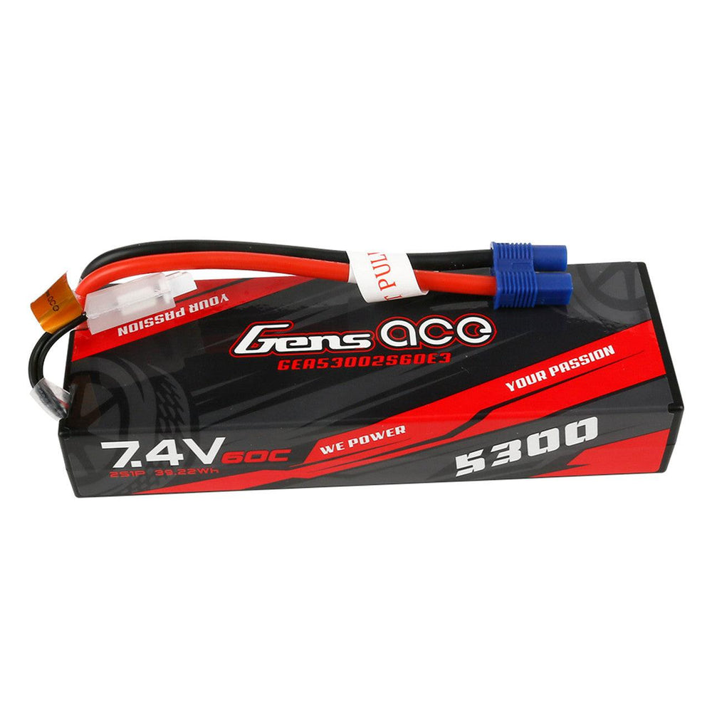 PowerHobby Gens ace 5300mAh 2s 60C 7.4V HardCase Lipo Battery Pack 24# with EC3 Plug for RC Car