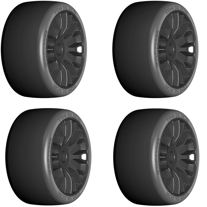 GRP GTX04-XM2 1:8 GT New Slick Supersoft Black 20 Spoke Rubber Tires (4)