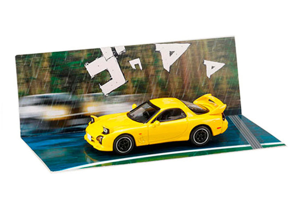 Mazda RX-7 (FD3S) RHD (Right Hand Drive) Yellow "Initial D" (1995-2013) Manga "Diorama Set Series" 1/64 Diecast Model Car by Hobby Japan