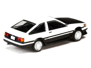 Toyota Corolla Levin (AE86) RHD (Right Hand Drive) White with Carbon Hood "Initial D" (1995-2013) Manga "Diorama Set Series" 1/64 Diecast Model Car by Hobby Japan