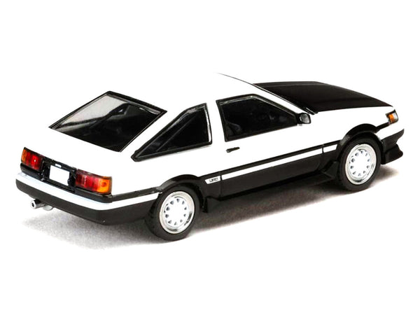 Toyota Corolla Levin (AE86) RHD (Right Hand Drive) White with Carbon Hood "Initial D" (1995-2013) Manga "Diorama Set Series" 1/64 Diecast Model Car by Hobby Japan