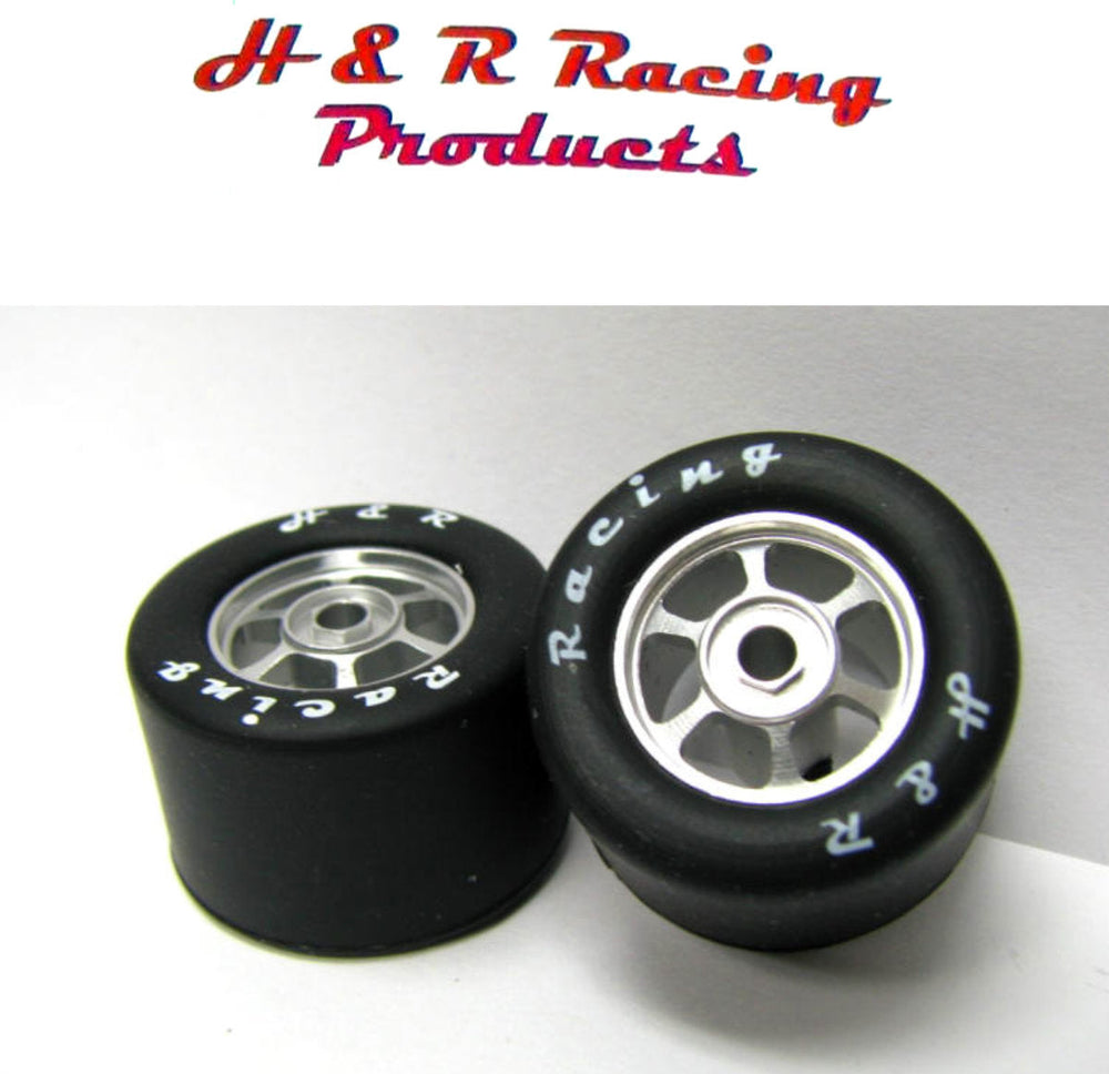 H&R Racing HR1354 Rear Silicone Tires 27x18 6 Spoke Wheels 1/24 Slot Car 1/8 Axle