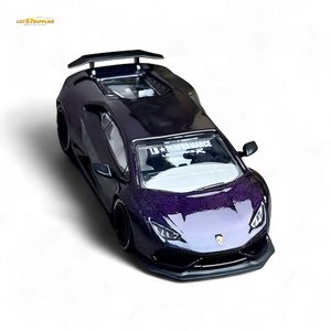Black and purple sports car model on a white background