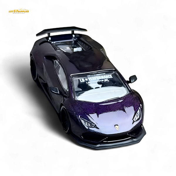 Black and purple sports car model on a white background