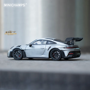 Minichamps X CLDC Exclusive Porsche 911 GT3 RS in Raw Silver English Magazine Version 1:64 (MAGAZINE INCLUDED)