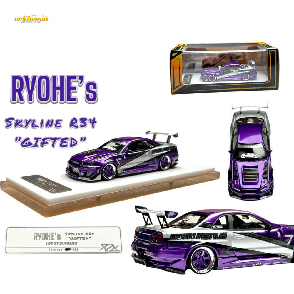 Error404 X LOT 57 Exclusive RYOHE's Skyline R34 "GIFTED" Resin 1:64