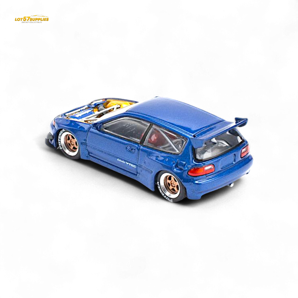 Pop Race Pandem Civic EG6 Metallic Blue w/ Openable hood 1:64