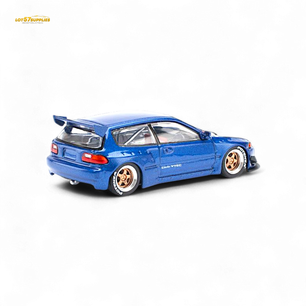 Pop Race Pandem Civic EG6 Metallic Blue w/ Openable hood 1:64