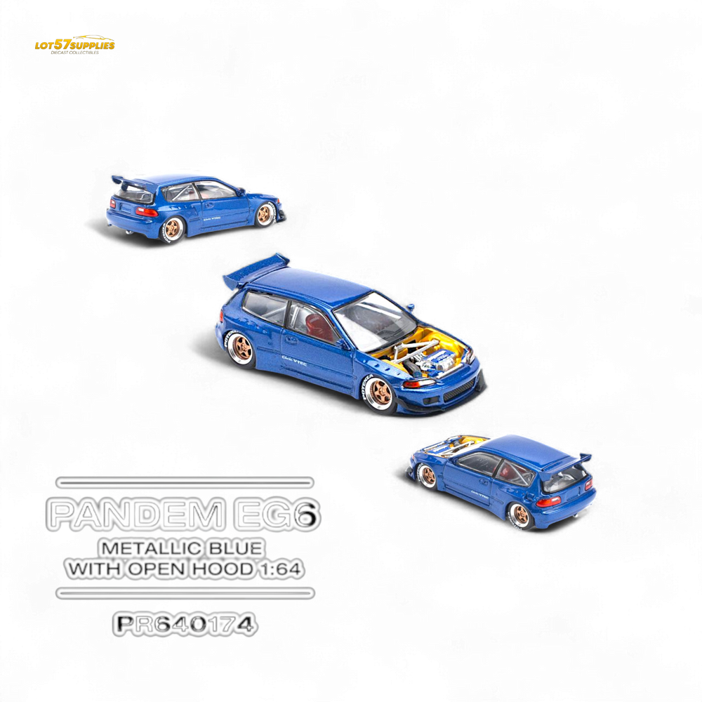Pop Race Pandem Civic EG6 Metallic Blue w/ Openable hood 1:64