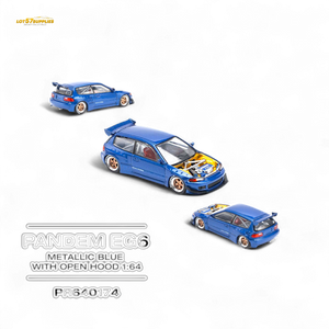 Pop Race Pandem Civic EG6 Metallic Blue w/ Openable hood 1:64