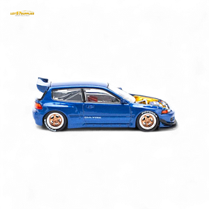Pop Race Pandem Civic EG6 Metallic Blue w/ Openable hood 1:64