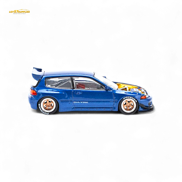 Pop Race Pandem Civic EG6 Metallic Blue w/ Openable hood 1:64