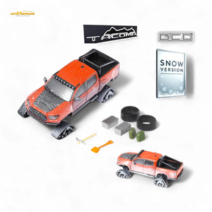GCD Toyota TACOMA SNOW VERSION in Orange Red - Snow Effect & 3PMSF Tires 1:64