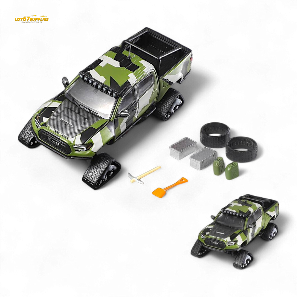 GCD Toyota TACOMA SNOW VERSION in Green Camo & 3PMSF Tires 1:64
