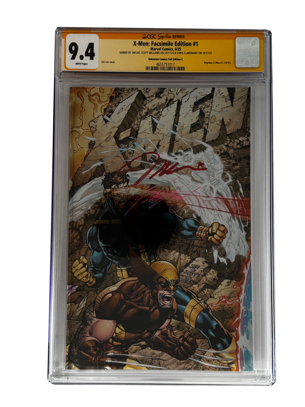 [TRIPLE SIGNED CGC YELLOW LABEL 4 PACK FOIL] X-Men 1991 #1 Facsimile Jim Lee | Claremont |  Williams Cover Var [Set #3]
