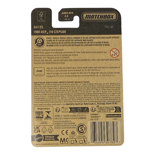Collectors World Toys Matchbox 1980 Jeep J10 Stepside | 2026 Matchbox Series 34/125