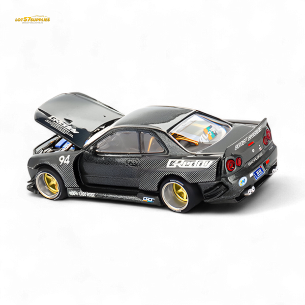 (Pre-Order) Kaido House x Mini GT Nissan Skyline GT-R (R34) Kaido Works GReddy V2 - Black w/ Carbon 1:64