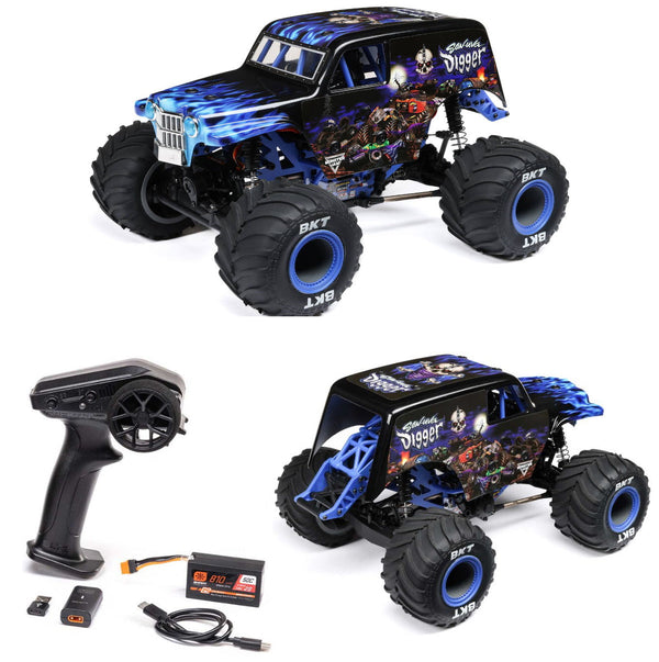 Losi 1/18 Mini LMT 4X4 BLUE Brushed Monster Truck RTR, Son-Uva Digger LOS01026T2