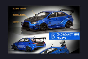 Error404 Model Mitsubishi Evolution X Varis Widebody in Candy Blue OR Yellow 1:64 Each Limited to 299 Pcs