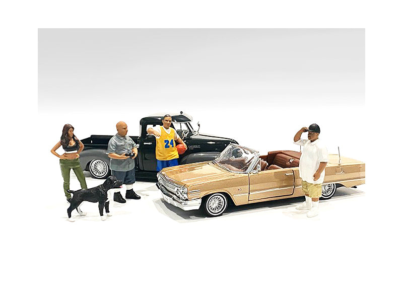 Lowriderz and a Dog 5 piece Figurine Set for 1/18 Scale Models by American Diorama — Scale Model Accessories