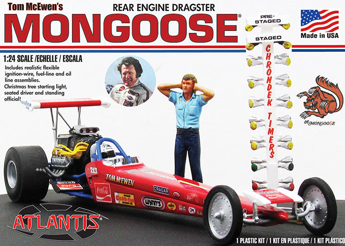 Atlantis Models 1:24 Tom "Mongoose" McEwen's Rear Engine Dragster with Christmas Tree Starting Light Plastic Model Kit