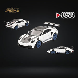 (Pre-Order) Mini-GT Porsche 911 992 GT3 RS Weissach Package White w/ Indigo Blue #853 1:64 MGT00853