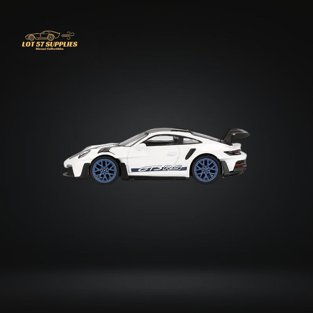 (Pre-Order) Mini-GT Porsche 911 992 GT3 RS Weissach Package White w/ Indigo Blue #853 1:64 MGT00853