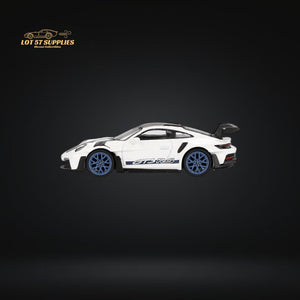 (Pre-Order) Mini-GT Porsche 911 992 GT3 RS Weissach Package White w/ Indigo Blue #853 1:64 MGT00853