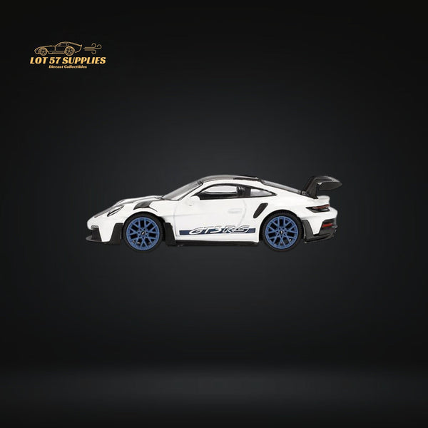(Pre-Order) Mini-GT Porsche 911 992 GT3 RS Weissach Package White w/ Indigo Blue #853 1:64 MGT00853