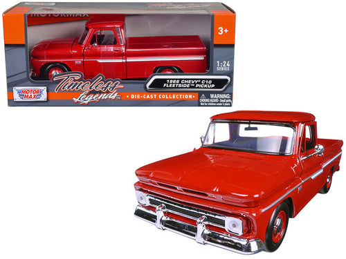 1966 Chevrolet C10 Fleetside Pickup Truck Red 1/24 Diecast Model Car by Motormax — physical