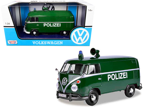 Volkswagen Type 2 (T1) Police Van "Polizei" Dark Green 1/24 Diecast Model Car by Motormax — physical
