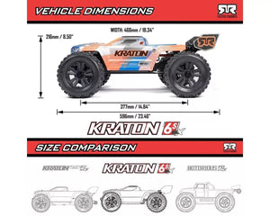 ARRMA ARA8608V6T2 1/8 KRATON 6S 4X4 RTR Brushless Speed Truck, Blue/Pink