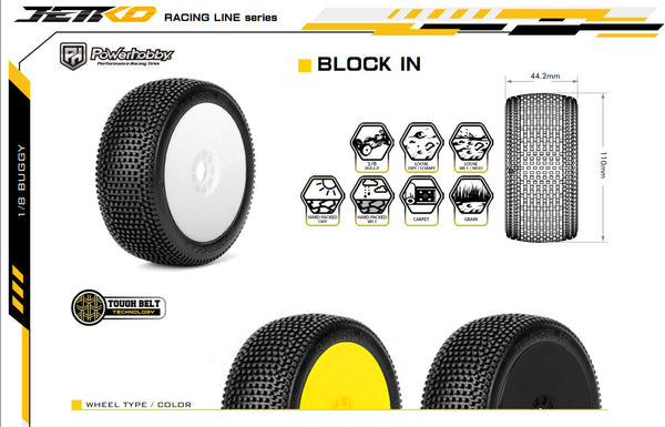 Powerhobby Block In 1/8 Buggy Mounted Tires Yellow (2) Super Soft