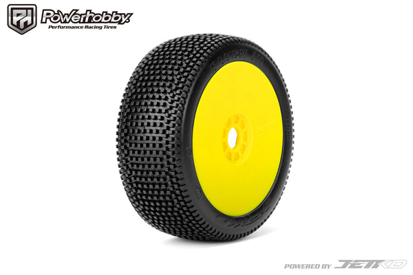 Powerhobby Block In 1/8 Buggy Mounted Tires Yellow (2) Super Soft