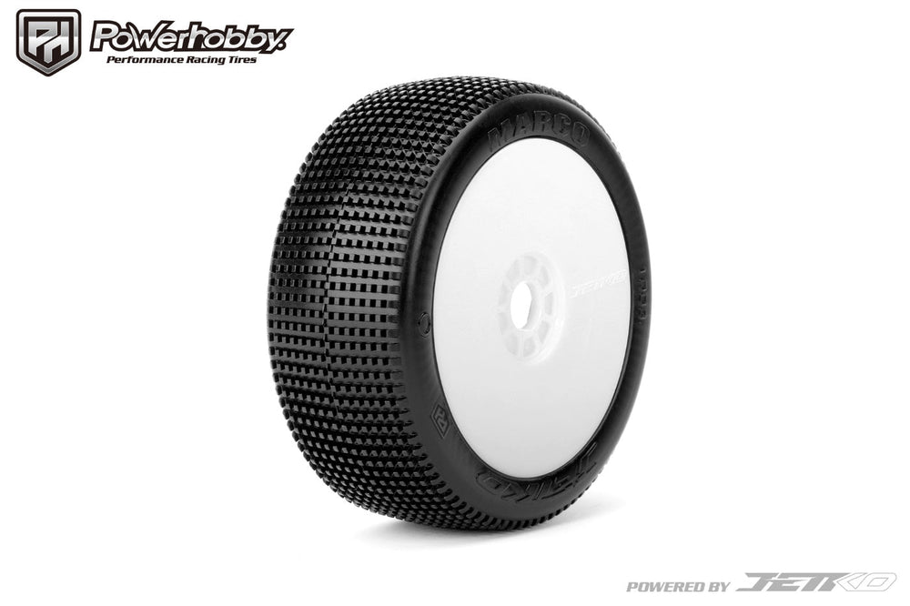Powerhobby Marco 1/8 Buggy Mounted Tires White Dish Wheels (2) Medium Soft