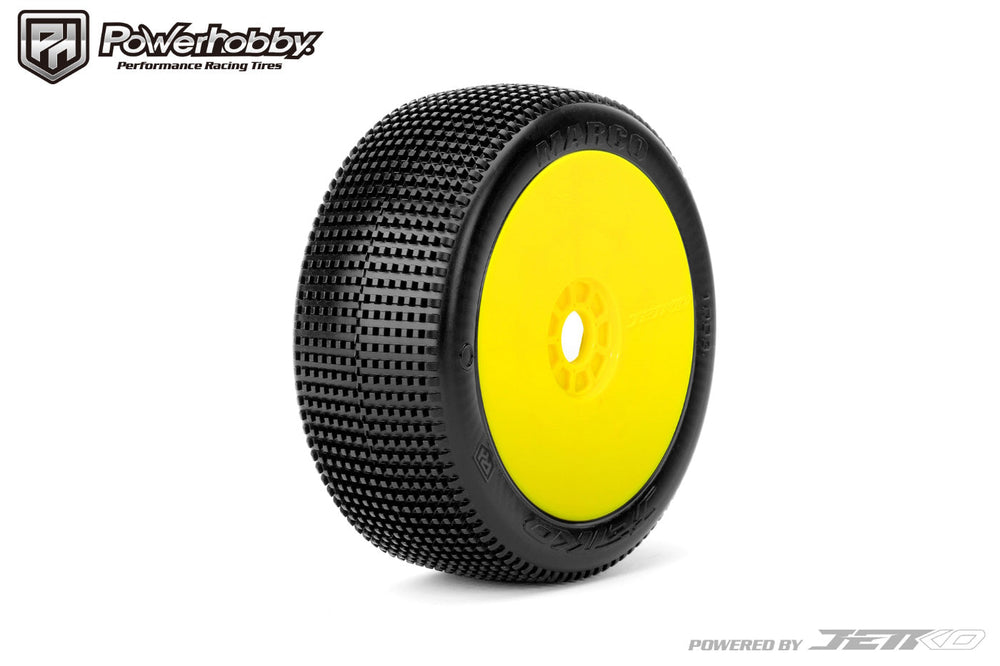 Powerhobby Marco 1/8 Buggy Mounted Tires Yellow Dish Wheels (2) Medium Soft