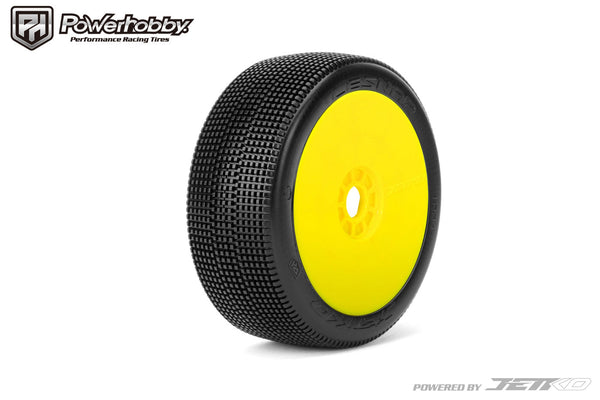 Powerhobby Lesnar 1/8 Buggy Mounted Tires Yellow Dish Wheels (2) Medium Soft