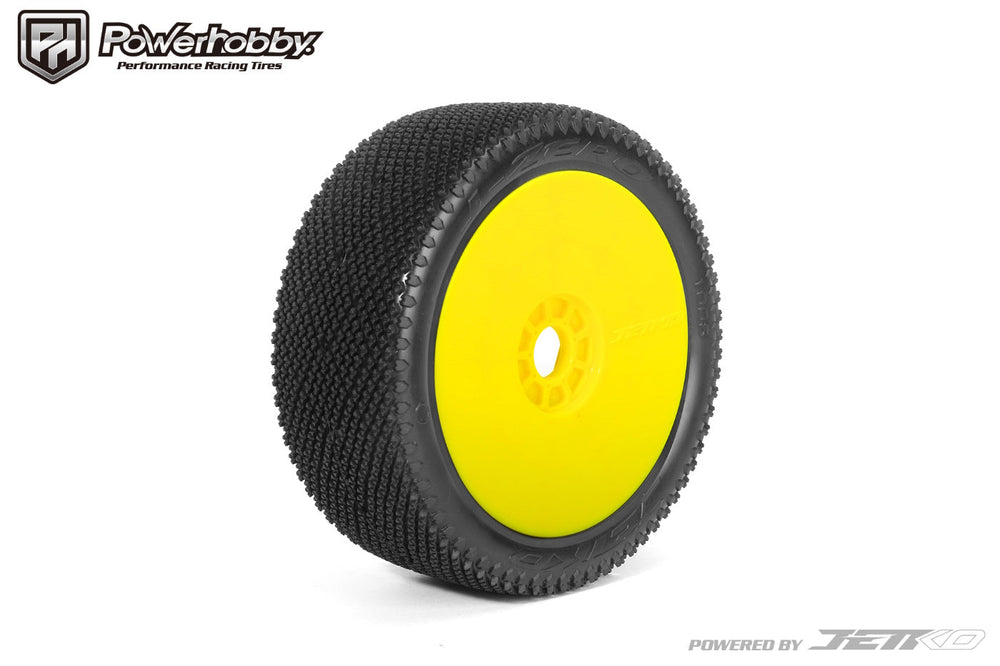 Powerhobby J-Zero 1/8 Buggy Mounted Tires Yellow Dish Wheels (2) Super Soft