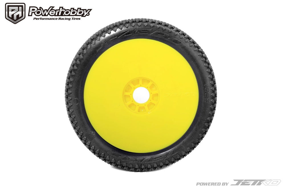Powerhobby J-Zero 1/8 Buggy Tires Yellow Dish Wheels (2) Medium Soft Unglued