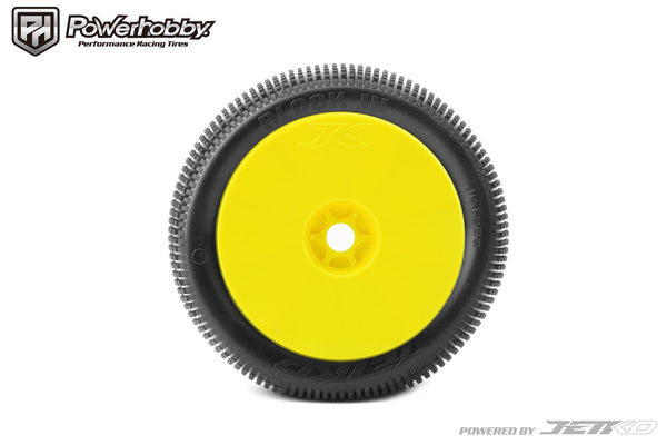 Powerhobby Block In 1/8 Truggy Mounted Tires Yellow Dish Wheels (2) Medium Soft