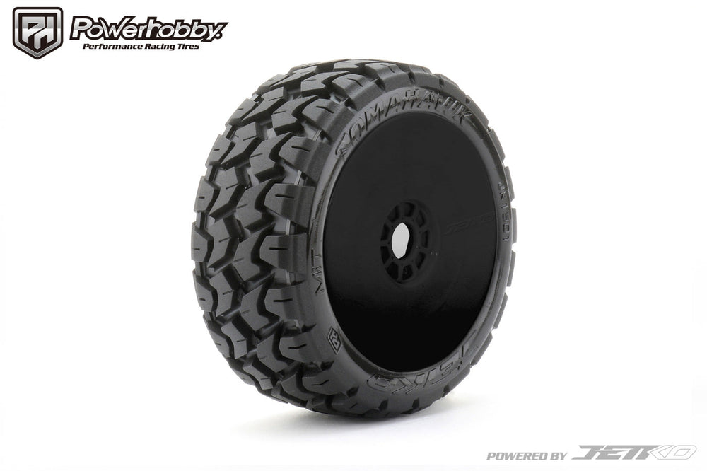 Powerhobby 1/8 Buggy Tomahawk Belted Tires Mounted 17MM Black Dish Wheels